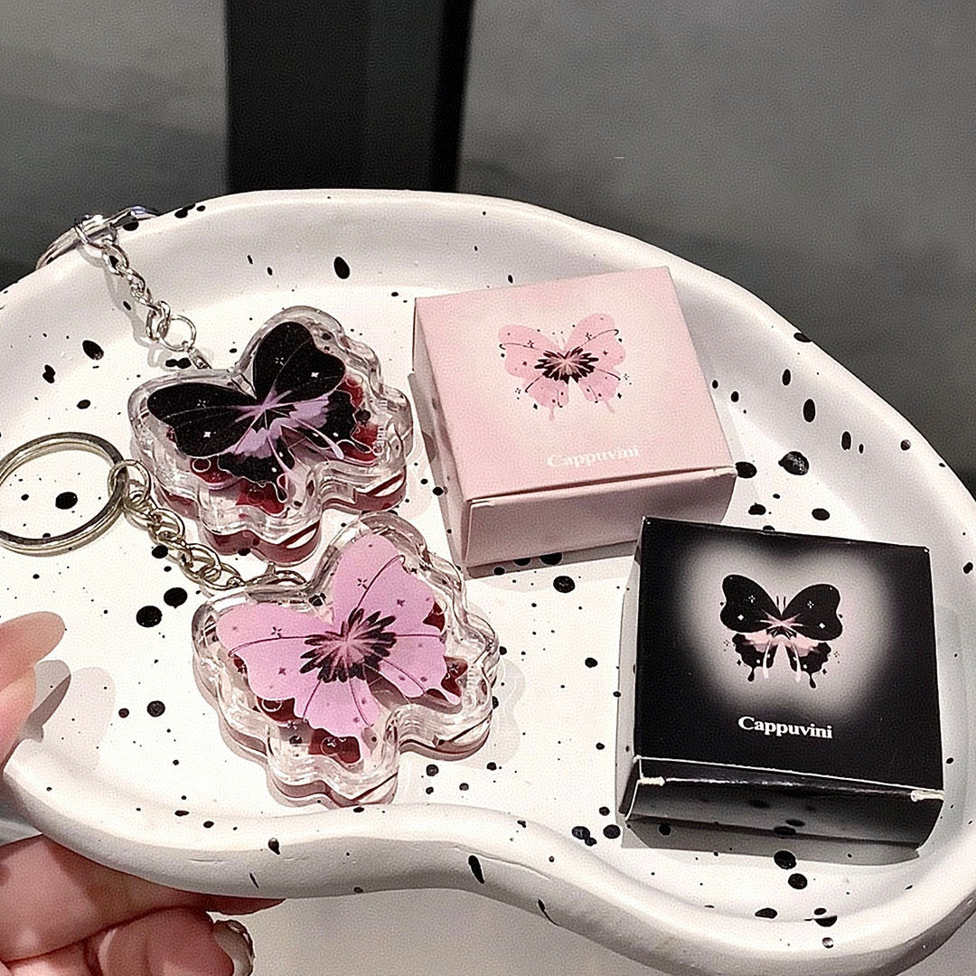 Cappuvini Butterfly Lip Gloss Keychain】A touch of shine, double the delight! It's a moisturizing, tinted solid lip gloss and an adorable, eye-catching butterfly accessory in one~