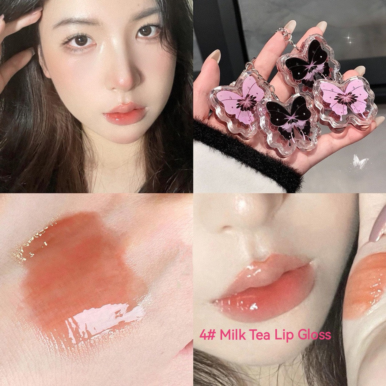 Cappuvini Butterfly Lip Gloss Keychain】A touch of shine, double the delight! It's a moisturizing, tinted solid lip gloss and an adorable, eye-catching butterfly accessory in one~