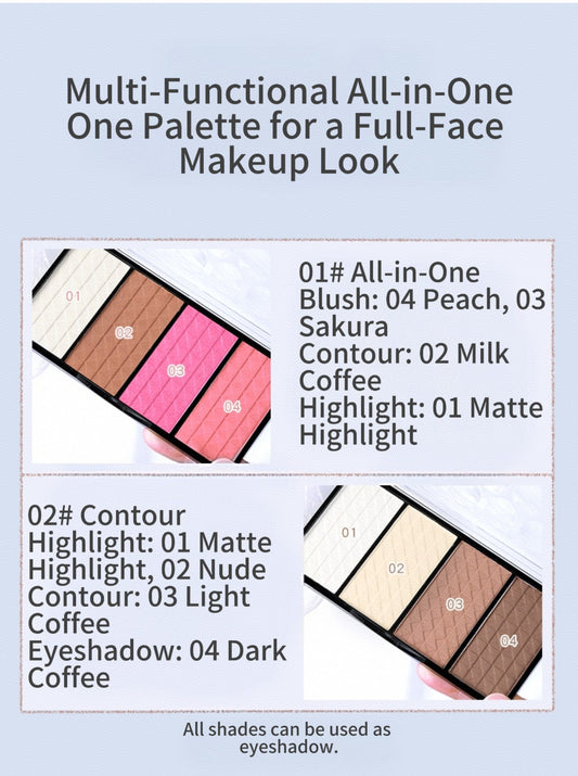 The Do-It-All Palette:Get Highlight, Contour, Eyeshadow & Blush Done. Achieve that sculpted, glam look.