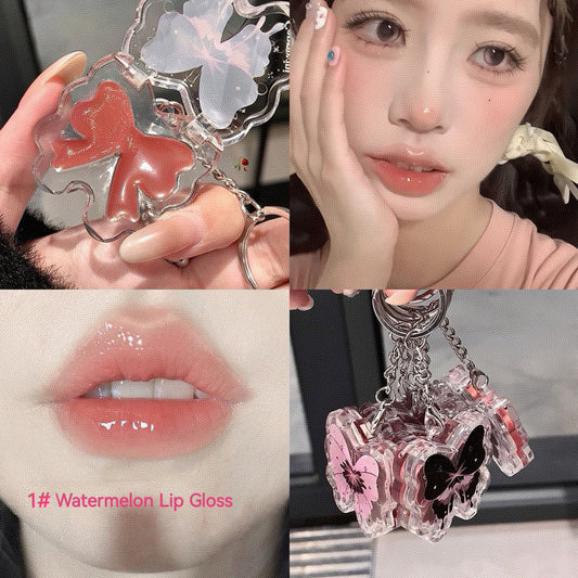 Cappuvini Butterfly Lip Gloss Keychain】A touch of shine, double the delight! It's a moisturizing, tinted solid lip gloss and an adorable, eye-catching butterfly accessory in one～